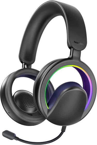 Promate Novon Open-Ear Bluetooth Headphones with Detachable Mic, RGB Light Modes, 40mm Dynamic Drivers, 20H Battery, Bluetooth v6.0, ABS-PC Build For Gaming, Workouts, and Streaming Black