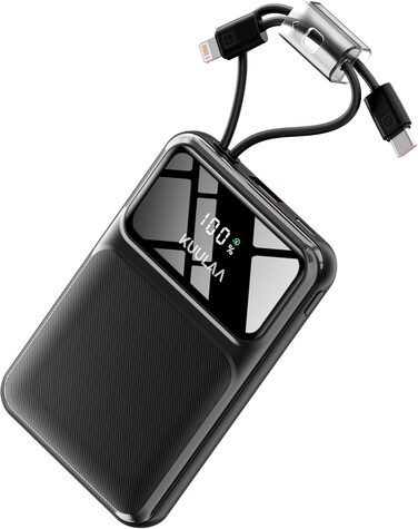 Kuulaa Power Bank 10000mAh with Built-in 2 Cables, Portable Charger 22.5W Fast Charging USB C Battery Pack, Mini Powerbank Compact &amp; Lightweight Compatible with iPhone Android Galaxy Google Pixel