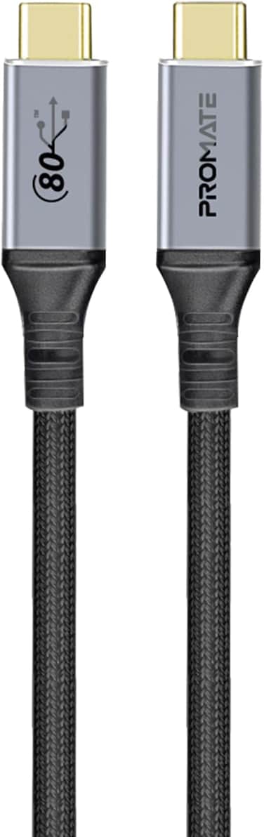 Promate PowerBolt5-80G USB4 Cable 80Gbps Data Transfer, 240W Power Delivery, 8K Ultra HD Display Support, USB-C to USB-C 1.2M Cable, Compatible with Thunderbolt 5, Durable Build Black