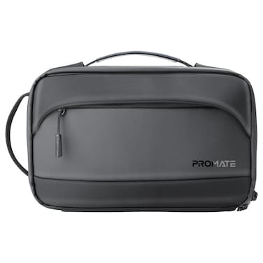 Promate UrbanPouch-Pro Multi-Pocket Tech Pouch with Biometric Fingerprint Lock, 2.1L Capacity, Waterproof Ripstop Nylon, YKK Zipper, Leather Card Slot, Dual Handles, USB-C Recharge, 3-Month Standby, Stylish Diamond Design