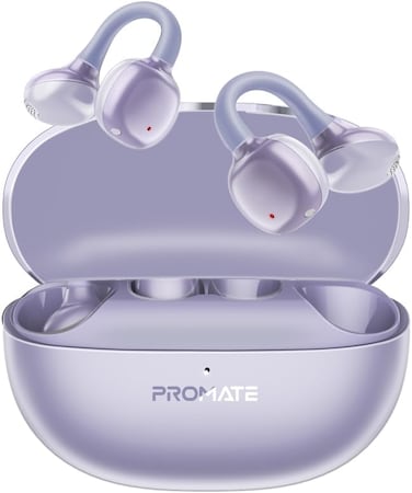 Promate AirClip-Pro True Wireless Earbuds, Open-Ear Design, Bluetooth 6.0, 12mm Drivers, IPX4 Sweat Resistant, 28H Battery Life (Purple)