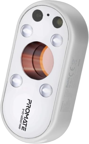Promate InfraSense Portable Hidden Camera Detector with Infrared Lens Detection, Red Light Scanner, 80dB Anti-Theft Alarm, Emergency Siren, LED Flashlight, Rechargeable Privacy Protection, White