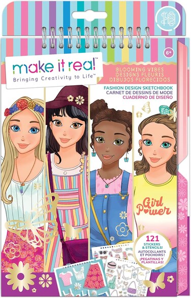 Make It Real - Fashion Design Sketchbook: Blooming Vibes Kids Kit Coloring Book For Girls 6-14