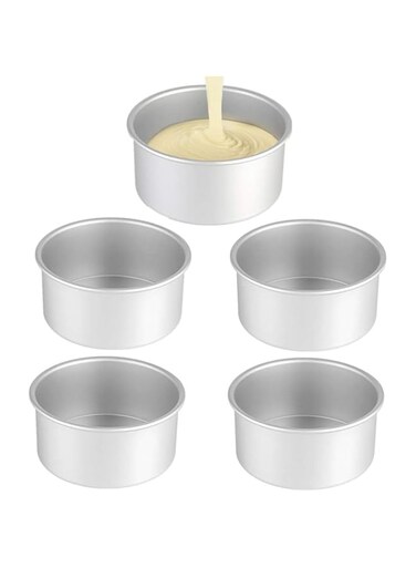 X spring Round Aluminum Cake Pan, 5 pcs Round Aluminum Mini Cake Pan, Sturdy and Durable 6 Inch Cake Pans Set, Cake Pans Sets for Baking Used for Family Gatherings to Bake Mini Cake Pizza