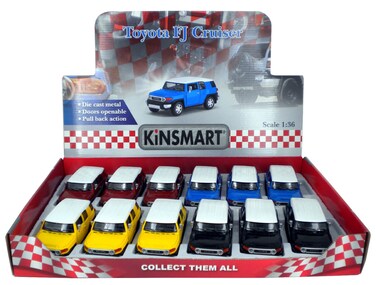 Pack of 12 Pcs Toyota FJ Cruiser 1/36 Scale Die Cast Metal Doors Openable Pull Back Action Toy Car