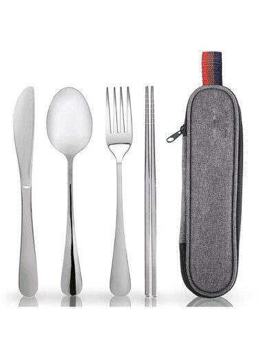 Four-Piece Cutlery Set: Knife, Fork, Spoon and Chopsticks Travel and Camping Tableware