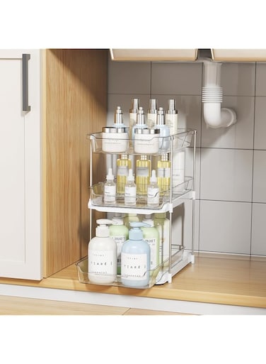 Multi-Purpose Bathroom Under Sink Organizers and Storage, 3-Tier, Stackable Clear Pantry Organization and Storage, acrylic pantry organizers, Pull Out Kitchen Cabinet Organizer with Movable Dividers