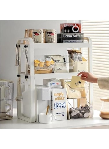 Expandable Countertop Organizer Shelf,2-Tier Kitchen Countertop Organizer Shelf,Cabinet Pantry Storage Shelves,Kitchen Spice Rack Organization and Storage for Kitchen Bathroom (2-Tier White)