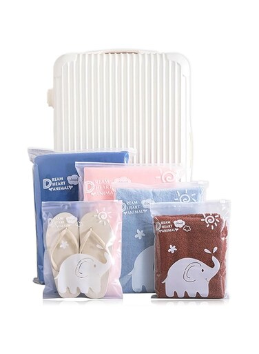 Tazweeq Travel Storage Bags, 20pcs Clear Cartoon Storage Bag Plastic Ziplock Bags for Luggage Organizer Shoes Makeup Packing Pouch Space Saver Bag