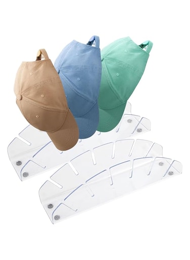 Yuragim Cap Holder, Pack of 2 Hat Holder for Baseball Caps, Transparent Hat Rack for Baseball Caps for Display of Baseball Caps, Can Be Stored, 6 Hats, No Installation