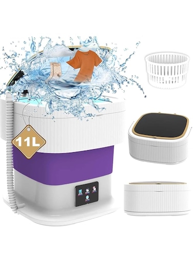 PFATURKHN 60W Portable Washing Machine,11.5L Small Fold Washing Machine with Spin Dryer,Mini Foldable Clothes Washer,Small Collapsible Laundry Washer for Travel,Apartment,Underwears,Socks (Purple)