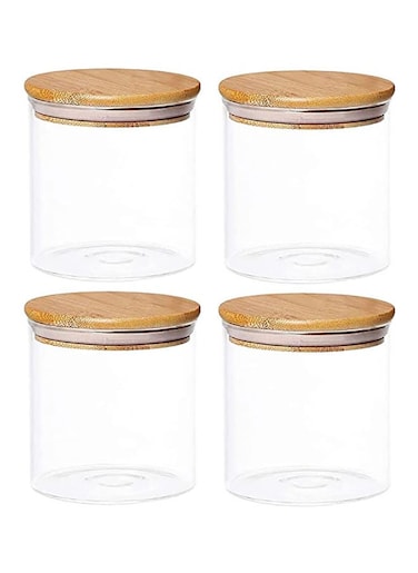 Glass Jar Canister with Airtight Bamboo Lid Kitchen Food Container for Flour Sugar Coffee Cookie Jar Candy Snack and More Set Of 4 Pcs Yk4101 450ml