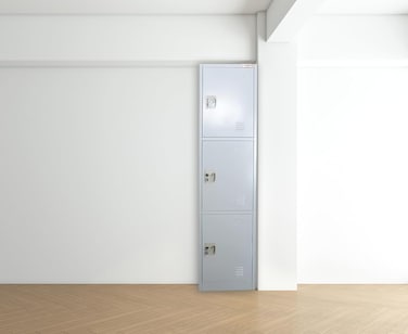 INFINI HOMES 3 Tier Metal Steel Storage Locker Cabinet with Plastic Handle (Grey, 45L X 40W X 183H, 3 Door)