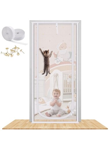 Tazweeq Reinforced Cat Screen Door, 32&rdquo;X82&rdquo; Heavy Duty Pets Proof Screen Door with Bilateral Zipper, Prevent Dogs Cats Running Out from Home, Bedroom, Living Room, Kitchen Patio Door