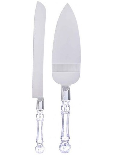 Cake And Server Knife Set With Crystal Handle Silver 17.2cm