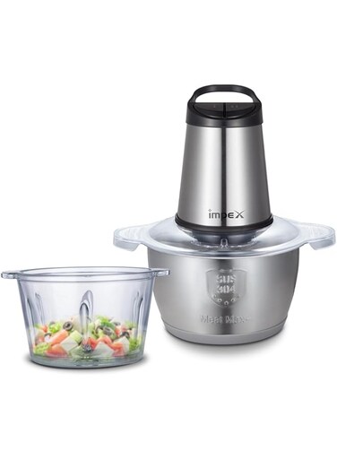 Impex Electric Food Chopper 2in1 Combo  350W Powerful Motor  Dual 2L Glass &amp; Stainless Steel Bowls  Double Layer 4 Stainless Steel Blades   2 Speeds Control  Motor Overheat Protection  Anti-Slip Ring