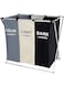 GGEROU SHOWAY Laundry Basket Clothes Hamper 135L 3 Sections Clothe Sorter Bin,Foldable Waterproof Organizer Bag with Aluminum Frame,Washing Storage, black/white/Grey, LC-DCB-3S, Large