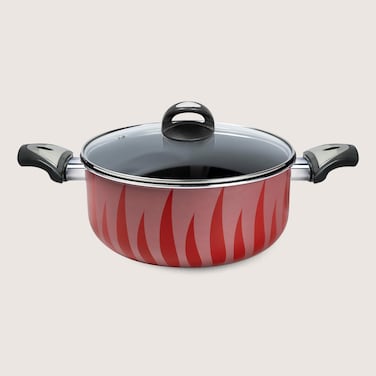Kawashi 20 cm Non‑Stick Casserole Pot with Tempered Glass Lid