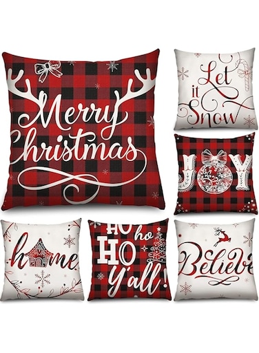 DVEHGF 6 Pcs Christmas Themed 18 x 18 Inch Square Pillow Covers - Traditional Pattern, Soft Plush Material, Living Room Decor