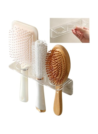 2Pcs Self-Adhesive Acrylic Hair Brush Holder, Wall Mounted Hair Comb Organizer, No Nails/Drilling White Acrylic Hot Tool Holder, Bathroom Accessories for Hair Brush, Curling Wand, Hair Straighteners