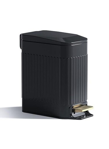 6L Slim Step-On Trash Can with Soft-Close Lid - Narrow Rectangular Metal Pedal Garbage Bin for Bathroom, Office, or Bedroom, Space-Saving Black Design
