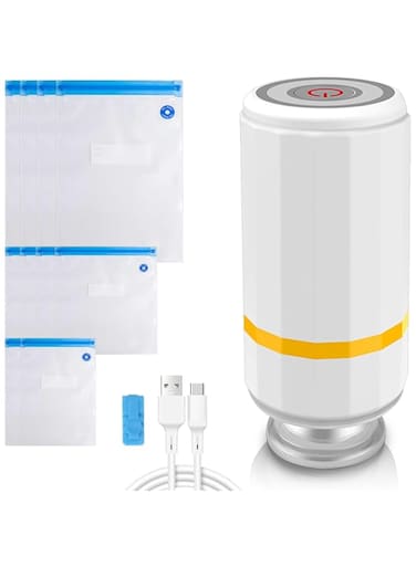 NALACAL Portable Automatic Vacuum Sealer Set - Mini Handheld Food Compression Pump Machine with 10 Reusable Bags - Easy-to-Use Bag Sealer for Meat, Vegetables, and Food Storage