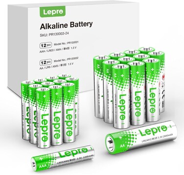 Lepro AA &amp; AAA Batteries 24 Pack, 1.5 Volt Alkaline Battery with High Capacity, Anti-Leakage, Long Lasting Power, LR03 LR06 MN2400 MN1500 Batteries Pack for Clocks Remotes Mouse Torch