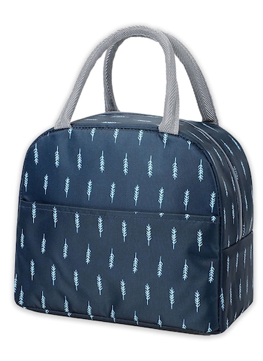 Tediline Lunch Bag Blue Feather Design Reusable Insulated, Waterproof Bag for Kids or Adults, Perfect for Lunch Boxes, Tiffin Boxes, Picnics, Work, or School