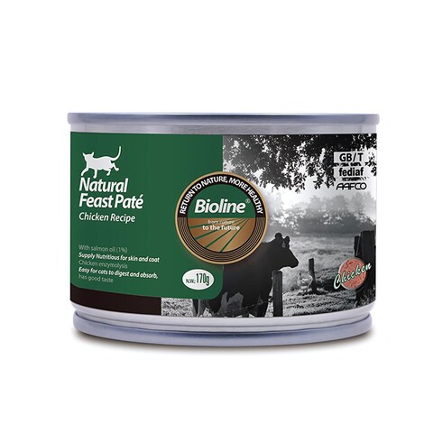 Pack of 3 Bioline Natural Feast Pate Cat Can Chicken Recipe 170g