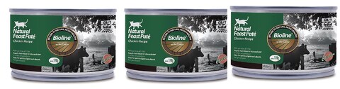 Pack of 3 Bioline Natural Feast Pate Cat Can Chicken Recipe 170g