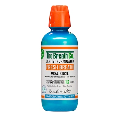The Breath Co Fresh Breath Oral Rinse Invigorating Icy Mint, Dentist Formulated Oral Rinse for 24 Hours of Plaque Control with Anti-Microbial Ingredient,  Mouthwash for Bad Breath Treatment, Daily Oral Rinse