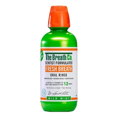 The Breath Co Fresh Breath Oral Rinse Mild Mint, Dentist Formulated Oral Rinse for 24 Hours of Plaque Control with Anti-Microbial Ingredient, Gentle Mouthwash for Bad Breath, Daily Oral Rinse
