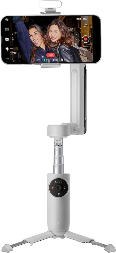 Insta360 Flow AI-Powered Smartphone Stabilizer Auto Tracking Phone Gimbal 3-Axis Stabilization Built-In Selfie Stick &amp; Tripod Portable &amp; Foldable, YouTube TikTok Video With Snap On Spotlight - Gray