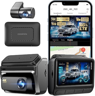 DDPAI Z60 4G Dash Cam for Cars Front and Rear, 4K+1080P Remote Monitor Dashcam, Cloud Storage, up to 15MB/s 5GHz WiFi6 Car Dash Camera, 3" IPS with 32G eMMC GPS Night Vision 24H Parking Monitor