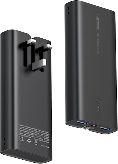 VEGER Power Bank 10000mAh, 22.5W Fast Charging Portable Charger Built-in Cables &amp; AC Wall Plug with USB-C &amp; 2 USB Outputs,1 Inputs,LED Lights, Phone Charger for iPhone/Google/LG/Android etc