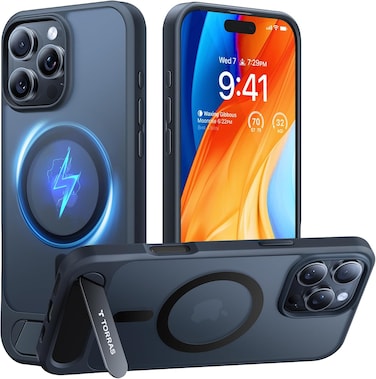 TORRAS Strong Magnetic &amp; Seamless Stand for iPhone 16 Pro Max Case, Fit for MagSafe, Military-Grade Drop Protection, Adjustable Kickstand, Slim Frosted Matte, Pstand Series, Black