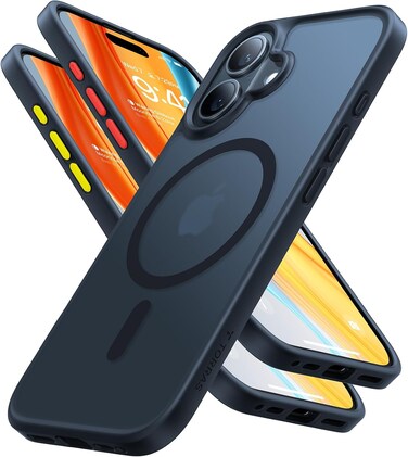 توراس غطاء مغناطيسي مقاوم للصدمات لهاتف iPhone 16، مغناطيس قوي 18N، حماية عسكرية بطول 12 قدمًا، MagSafe، غطاء واقٍ شفاف غير لامع رفيع، سلسلة Guardian المغناطيسية، أسود