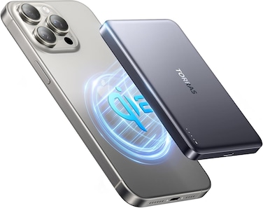 Torras MiniMag Qi2 Power Bank, 10,000mAh Magnetic Battery Pack, Qi2 Certified 30W with USB-C Cable, 15W Ultra-Fast MagSafe-Compatible Portable Charger, for iPhone 16 Pro Max/16 Pro/16/15,  Gray
