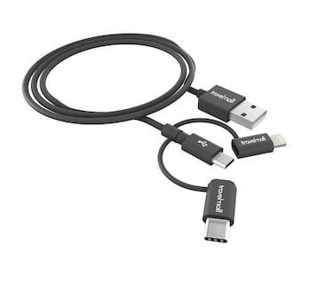 Travelmall 3-in-1 USB A to Lightning, Micro-USB and USB-C Intelligent Cable 1m Black SW11001BK