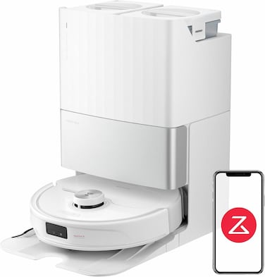 Roborock Qrevo Master Robot Vacuum, 10000Pa Suction, Multifunctional Dock 3.0, Hot Water Mop Washing&amp;Warm Air Drying, Dual Spinning Mops, Video Call &amp; Cruise, FlexiArm Side Brush&amp;Mop, White