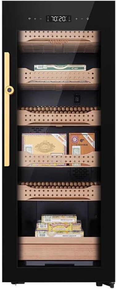 Afidano B4 Cigar Humidor, Dual‑Zone Smart Humidifier with Touchscreen &amp; Digital Hygrometer, Wi‑Fi App Control, UV‑Protected Glass, Spanish Cedar Interior, Holds Up to 1200 Cigars