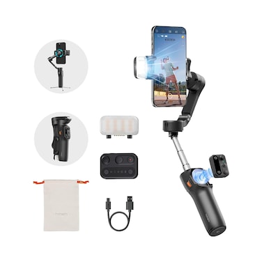 Hohem iSteady X3 - Foldable 3-Axis Smartphone Gimbal Stabilizer with AI Tracker,  Built-in Extension Rod Tripod, Fill Light &amp; Detachable Remote Control (Black)