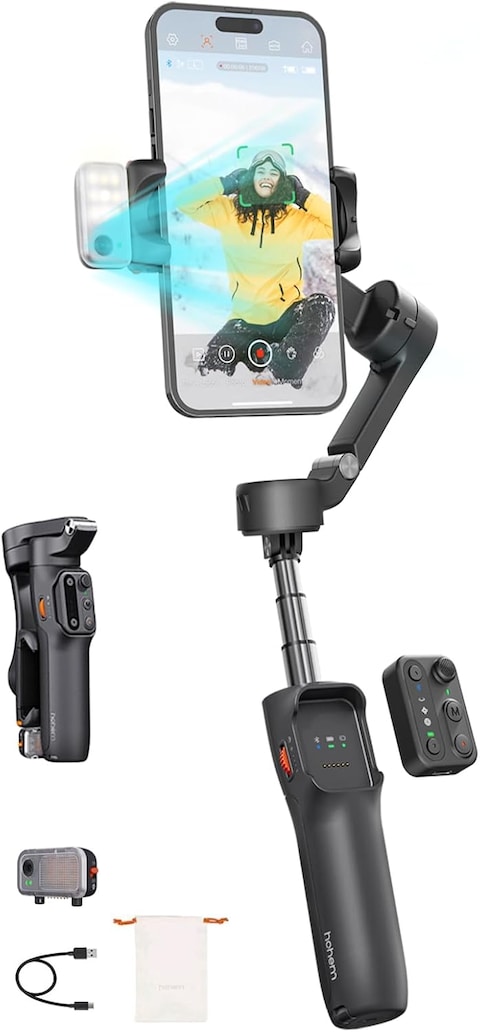 hohem iSteady V3 Gimbal Stabilizer for Smartphone, AI Tracker Fill Light,Detached Remote,Built-in Tripod Extension Rod,2024 Upgraded 3-Axis Phone Gimbal Foldable Stabilizer for iPhone Android(Black)
