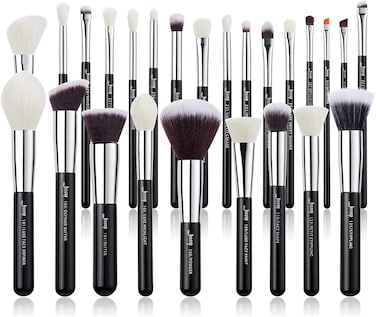 Jessup 25pcs Professional Makeup Brush Set Foundation Powder Concealer Eyeshadow Blending Blush Highlighter Natural-Synthetic Hair Brushes (Black/Silver) T175