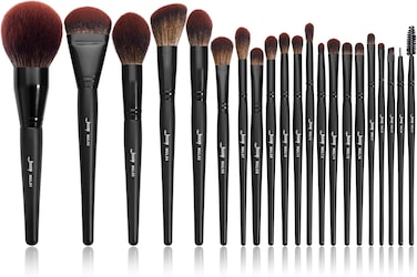 Jessup Make Up Brush Set Professional 21Pcs Black Complete Collection,Synthetic Hair,Powder Blending Foundation Highlight Contour Concealer Eyeshadow Eye liner Spoolie T271
