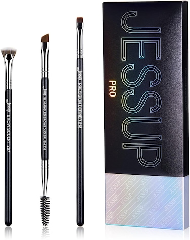 Jessup Brow Brush Set 3Pcs Professional Make Up Brushes Set Premium Black Silver T326