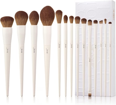 Jessup Vegan Makeup Brushes Set Professional Eco-friendly Synthetic Powder Foundation Highlight Concealer Eyeshadow Blending Eyebrow Liner Spoolie Brush Set Light Grey 14pcs T329