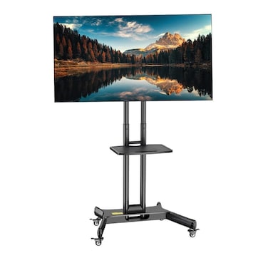 Kaloc Mobile TV Stand for 32"-65" TVs up to 50 kg, VESA 600x400mm, 90&deg; Rotation for Portrait and Landscape Modes, Equipment Shelf, TV StandLockable Wheels   KLC-L65-X