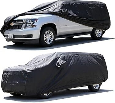 Extra Large SUV Car Cover Waterproof All Weather for Chevy Suburban, GMC Yukon XL, Cadillac Escalade ESV, Heavy Duty 210D Oxford Cloth, UV Protection &amp; Windproof Buckles