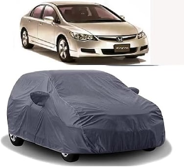 Grey Car Body Cover for Honda Civic(Triple Stitched,Mirror Pockets,UV Resistant,Dustproof)(Models-2006, 2007, 2008, 2009, 2010, 2011, 2012, 2013, 2014)